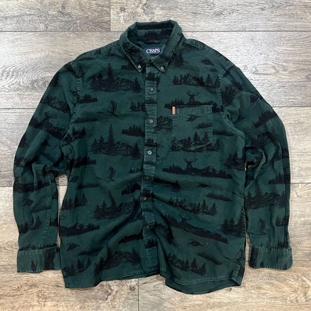 Vintage 90s Chaps Performance Green Forest AOP Button Down Shirt - Men's XL